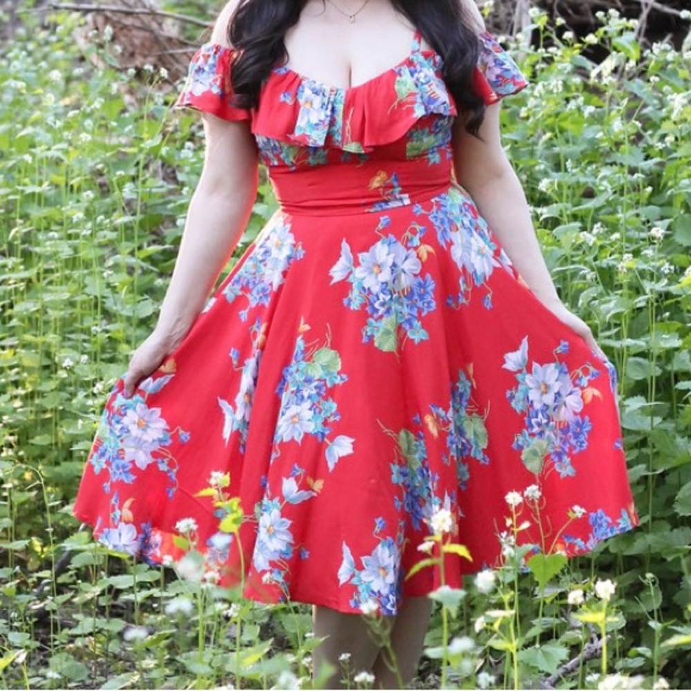 Trashy Diva Butterflies and Begonias Hollywood Circle Dress Red Floral